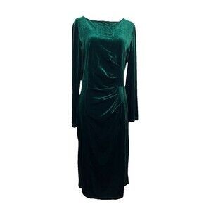 Belle Poque Green Velvet Long Sleeve Midi Dress Classic Holiday Christmas-L